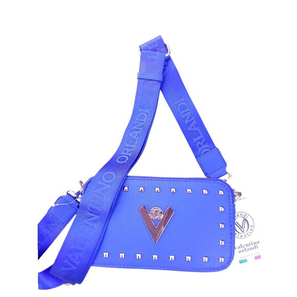 Valentino Orlandi Handbags - Valentino Orlandi NEW Leather Electric Blue Double Zip Studded Crossbody $159